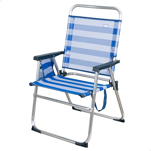 AKTIVE Fester Klappstuhl für den Strand, mit Fester Rückenlehne, Maße 48 x 50 x 88 cm, mit Tragegriff, Aluminiumstuhl, Blau und Weiß, 100 kg (53952) von AKTIVE