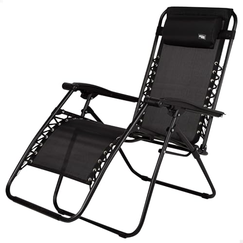 AKTIVE Klappstuhl, Zero Gravity, Schwarz, mit Kissen und Fußstütze, bequem und langlebig, Anti-Rollover, Stahl und Textilene, max. 110 kg, Garten, Camping, Klappbare Outdoor-Liegen (61142) von AKTIVE