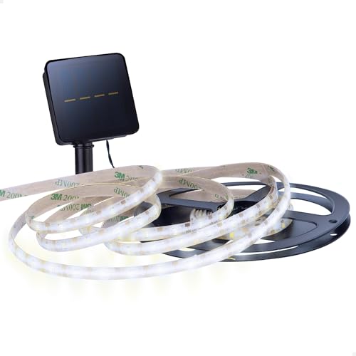 Aktiver selbstklebender Solar-LED-Streifen | 90 LED-Leuchten – 3 m weißes Licht und 4 m Gesamtausdehnung | Solarladesystem mit 5 Lumen Leistung | Wasserdicht mit IP44-Schutz von AKTIVE