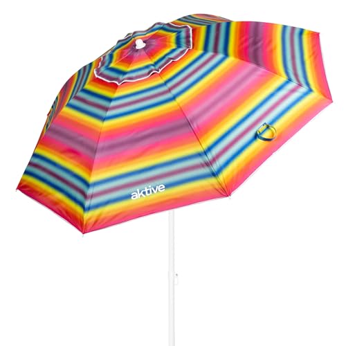 AKTIVE Großer Strandschirm, Ø200 cm, mit Belüftungsdach, UV 50 Schutz, mehrfarbig, 28-32 mm Stock, flexibler Stock, inkl. Tragetasche, Beach von AKTIVE