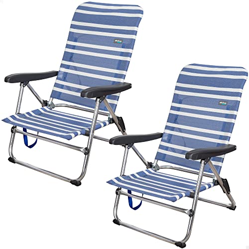 AKTIVE 62258 – 2er-Pack Klappstühle mit Mehreren Positionen für Strand, Garten, Terrasse oder Camping | Maße 47x50x85 cm | 5-Fach verstellbare, ergonomische Armlehne von AKTIVE