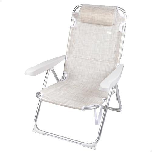 AKTIVE 62641 – Strandstuhl, faltbar, rutschfest, cremefarben, neigbar in 5 Positionen, robust und leicht, mit Tragegriff und Kissen, maximales Gewicht 110 kg, Maße 48 x 60 x 90 cm von AKTIVE