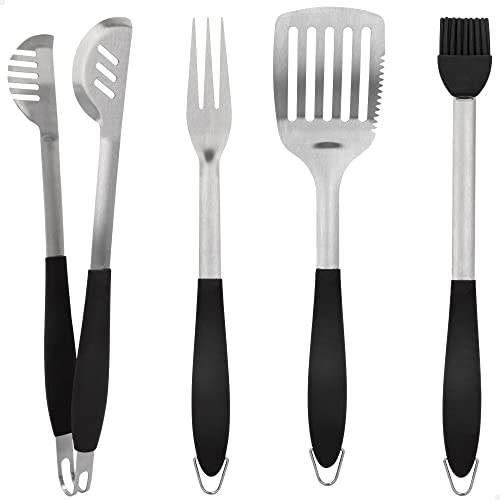 AKTIVE 63011 - Grillzubehör-Set, 4-teilig, Grillzange, Spatel, Tranchgabel und Pinsel, Grillzubehör-Set, Grillwerkzeug von AKTIVE