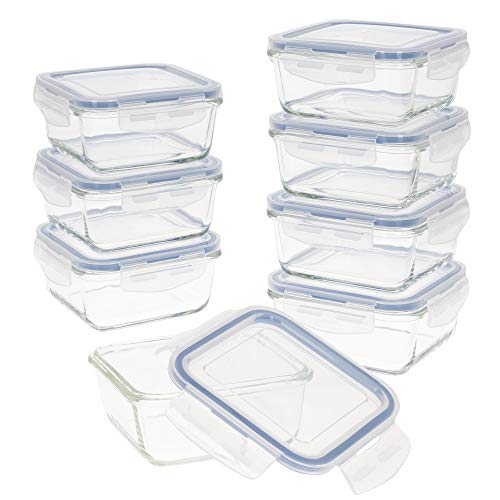 AKTIVE Max Home Pack 8 luftdichte Glasbehälter, mikrowellengeeignete Lunchbox aus Glas, wiederverschließbare Lebensmittelbehälter, 550 Milliliter, durchsichtige Deckel, Lebensmittelbehälter (16538) von AKTIVE
