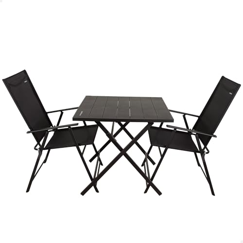 AKTIVE Gartenmöbel-Set, klappbar, 3-teilig, aus schwarzem Stahl und Textilene, Robustes und kompaktes Design, für 2 Personen, optimal für Innen und Außen, Gärten und Terrassen (61149) von AKTIVE