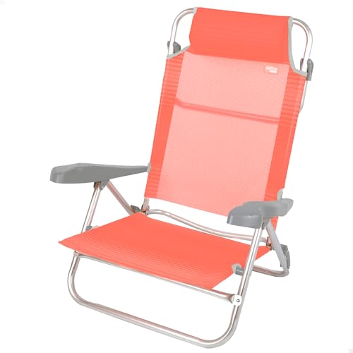 AKTIVE Klappbarer Strandstuhl, 8 Positionen, Korallenfarbe, 47 x 49 x 82 cm, Inklusive gepolstertem Kissen, Tragegriffe, Trägt 110 kg, Stühle mit verstellbarer Rückenlehne, Mehrere Positionen (62665) von AKTIVE