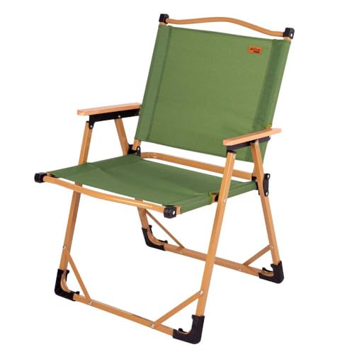 AKTIVE Klappbarer Campingstuhl, Glamping, Grün, Kippschutz, 47x53x77 cm, Tragkraft 110 kg, Polyestergewebe, Stahlrahmen, Holzarmlehnen, Klappstühle (63066) von AKTIVE