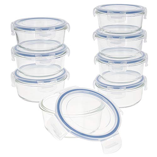 AKTIVE Max Home 8er Pack Luftdichte Glasbehälter 580ml Mikrowellengeeignetes Glas Lebensmittelbehälter mit luftdichtem Verschluss Food Container Runde Form (45) von AKTIVE