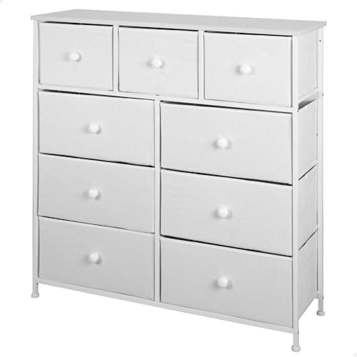 AKTIVE Max Home Mehrzweck-Schlafzimmerkommode, 9 Schubladen aus hellem Stoff, 100 x 30 x 100 cm, Stahlkonstruktion, Holzbrett, weiße Farbe, mit Nivelliersystem, Organisation, Aufbewahrung (18407) von AKTIVE