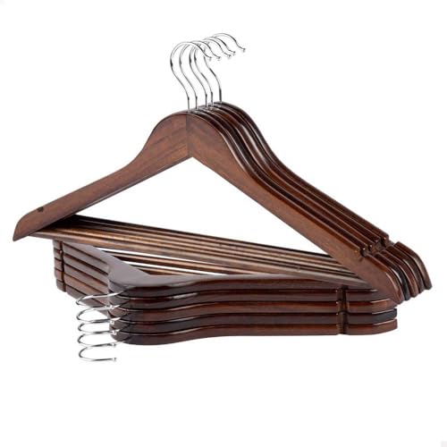 AKTIVE Max Home 10er-Pack Holzbügel, Braun, Qualität A, 44,5 x 23 cm, 360º drehbarer Stahlhaken, Mit Kerben und unterem Steg, Für Hosen, Anzüge, Hemden, Jacken (16462) von AKTIVE
