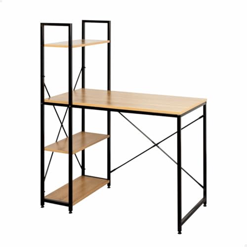 AKTIVE Max Home Schreibtisch mit Bücherregal, 100 x 52 x 120 cm, 3 Ablagen, Holzplatte, schwarzer Stahlrahmen, Büro & Arbeitszimmer, Industriedesign, verstellbare Nivellierbeine, Schreibtische (18421) von AKTIVE