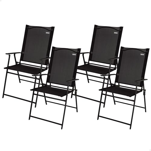 AKTIVE Set mit 4 Klappstühlen, aus Textilene und Stahl, flach zusammenklappbar, Schwarz, mit Armlehnen, max. 110 kg, leichtes und kompaktes Design, ideal für Garten oder Terrasse (61146) von AKTIVE