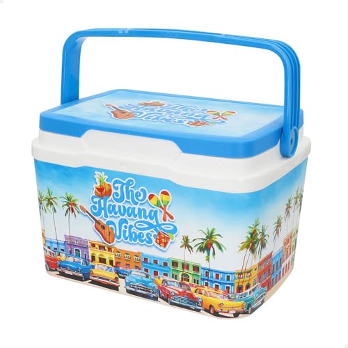AKTIVE Starre Strand-Kühlbox, 5 l, Design Summer Trends, robuster Kunststoff, obere Polyurethan-Isolierung, hält bis zu 15 Stunden kalt, Deckel mit sicherem Verschluss, leicht und kompakt (62393) von AKTIVE