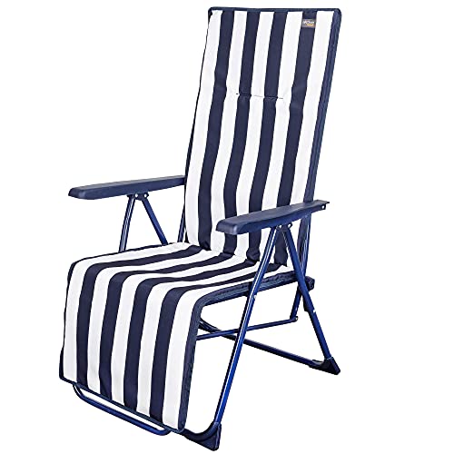 Klappbare Gartenliege, Relaxliege, 5 Positionen, Maße 147x48x70 cm, Anti-Kipp-Pads, Marineblau und Weiß, Maximalgewicht 100 kg, Active Graden von AKTIVE