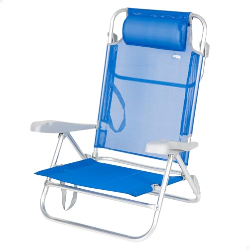 AKTIVE Klappbarer Strandstuhl, 8 Positionen, Blau, 48 x 49 x 82 cm, Inklusive gepolstertem Kissen, Tragegriffe, Belastbar bis 110 kg, Stühle mit verstellbarer Rückenlehne, Mehrere Positionen (62668) von AKTIVE