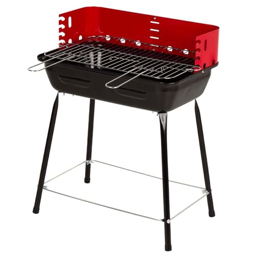 AKTIVE Tragbarer Holzkohlegrill, Mit Windschutz, Stahl, Verstellbarer Grillrost 4 Höhen, Kleine Größe, 42x42x54 cm, Holzkohlegrills, BBQ, Outdoorküche, Für kleine Räume (63109) von AKTIVE