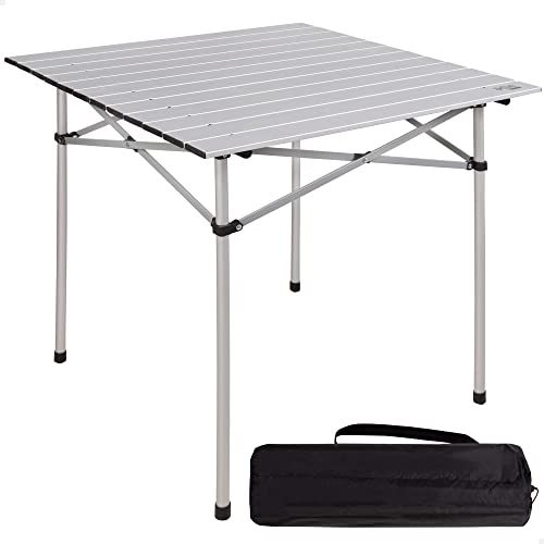 Aktive 52840 Leichter Klapptisch aus Aluminium, laminierte Tischplatte, 70 x 70 cm, mit Tragetasche, Anti-Rutsch-Stopper für 4 Personen von AKTIVE