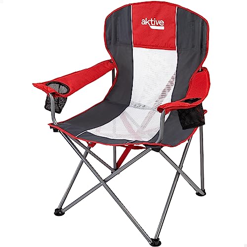 Aktive 52880 - XL Camping-Klappstuhl | Maße 56x59x98 cm | Maximalgewicht 110kg | Leicht und atmungsaktiv, einfach zu reinigen | Inklusive Armlehne und 2 Getränkehaltern | Großer Gartenstuhl von AKTIVE