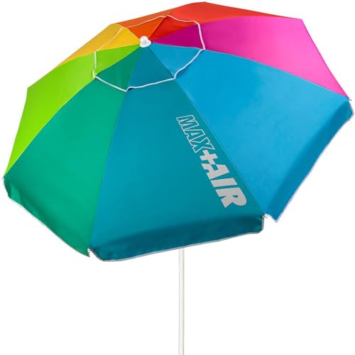 Großer Strandschirm, Ø200 cm, Windproof Sonnenschirm, UV 50 Schutz, Mehrfarbig, 28-32 mm Mast, flexibler Mast, inkl. Tragetasche, Aktive Beach von AKTIVE