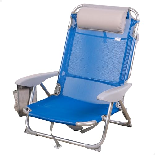 Aktive 62609 Strandklappstuhl mit Kissen, Liegestuhl, 4 Positionen, 62 x 62 x 76 cm, Sitzhöhe 20 cm, Tragegriff, Seitentasche, Blau, Aktive Beach von AKTIVE