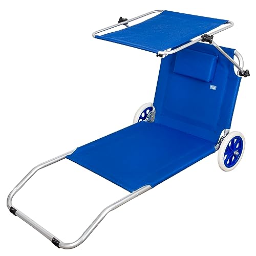 Aktive 62610 - Strandliege mit Rollen, Strandstuhl mit Rollen, 2 Räder, mit Sonnenschirm, Strandstühle mit Rollen, 62x117x62 cm, Sitzhöhe 11 cm, Maximalgewicht 110 kg, blau, Aktive Beach von AKTIVE