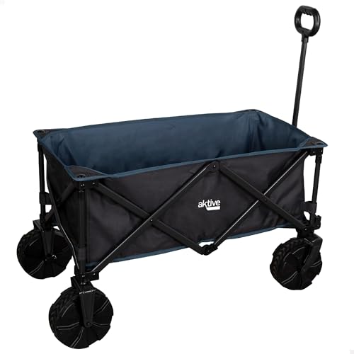 Aktive 62620 Faltbarer Transportwagen Strandwagen Campingwagen Garten Große Räder Offroad Breite Spezial Verstellbarer Griff Rollwagen für Sonnenschirme und Stühle, Blau von AKTIVE