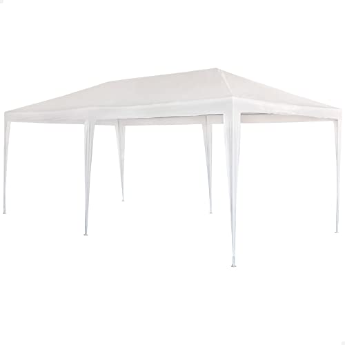AKTIVE Weißes Gartenzelt 6x3m, Pavillon für den Außenbereich, Stahlrahmen Ø24 und Ø18 mm, Polyethylendach, wasserdicht, inkl. 8 Heringen, schneller und einfacher Aufbau ohne Werkzeug (53992) von AKTIVE