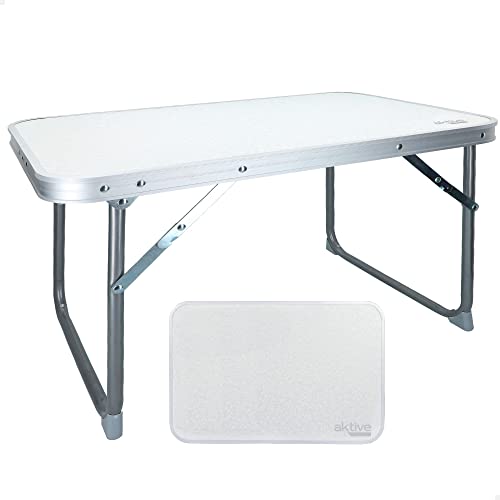 AKTIVE Klappbarer Strandtisch, Niedriger Strandtisch, 60x40x40cm, weiß, Metallgestell, Holzplatte, kleiner klappbarer Campingtisch, Anti-Kipp-Pads von AKTIVE