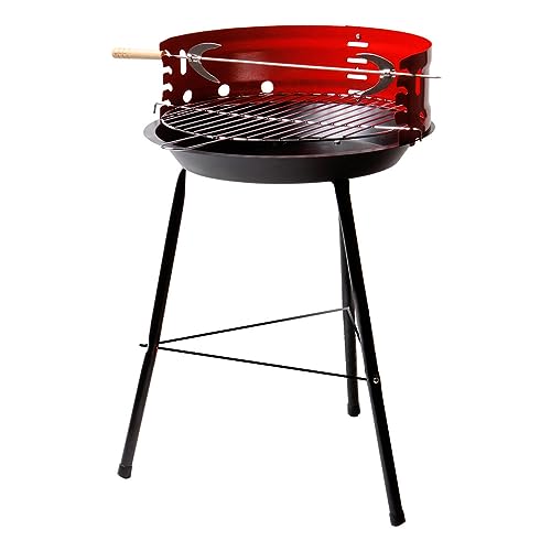 AKTIVE Runder tragbarer Holzkohlegrill, Outdoor-BBQ, 37,5 x 38,5 x 70 cm, verstellbarer Grillrost, roter Metall-Windschutz, Holzgriff, stabile Metallstruktur, Garten oder Camping (52575) von AKTIVE