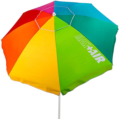 AKTIVE Strandschirm 220 cm, großer Sonnenschirm, belüftetes Dach, 28-32 mm Mast, UV 50 Schutz, mehrfarbiges Design, inkl. Aufbewahrungstasche (62222) von AKTIVE
