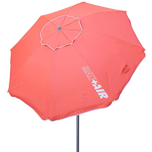 AKTIVE 62245 – Windfester Strandschirm mit UV50-Schutz Koralle | Maße Ø220 cm, höhenverstellbar | Windabweisend | Inklusive Aufbewahrungstasche mit Tragegriff von AKTIVE