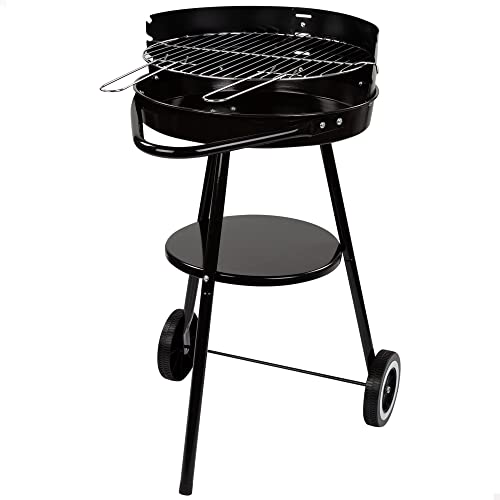 AKTIVE Tragbarer Holzkohlegrill, Metall, Ø42x77 cm, rund, 3 Höhen, 2 Räder für einfachen Transport, schnelle und einfache Montage, Grill mit abnehmbaren Griffen, Holzkohlegrills, BBQ (52802) von AKTIVE