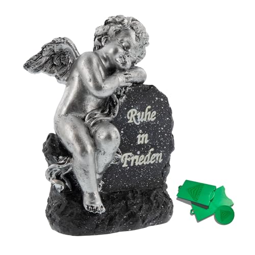 AKTIVHANDEL Edler Grabschmuck in Marmor-Optik, schwarzer Stein mit silbernem Engel und Inschrift Ruhe in Frieden inkl. Einkaufswagenchip von AKTIVHANDEL