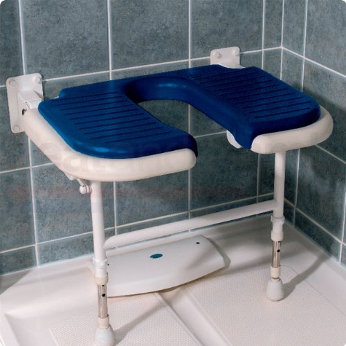 AKW 04120P Siège de douche rembourré en U large rabattable bleu Série (accessibilité PMR) 4000 Duschsitz mit U-förmigem Griff, gepolstert, Blau, 48 cm von AKW