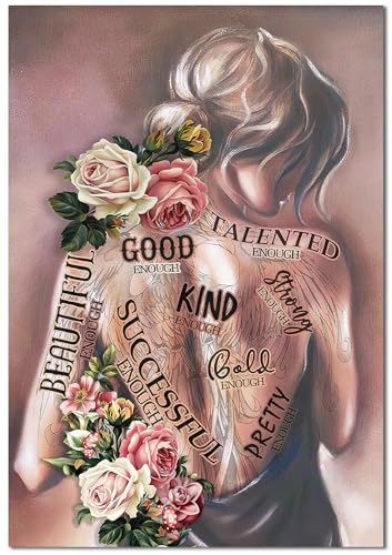 AKWISH Inspirierendes Poster auf Leinwand, Wandkunst, I'm Strong Enough, positive Zitate, Wanddekoration, Hippie, Boho, Wanddekoration, Frauen, motivierende Ermutigung, Geschenk für Frauen, von AKWISH