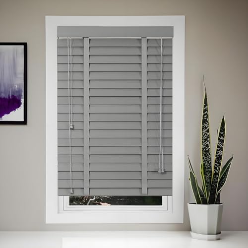 AKWQPY Grau Massivholz Jalousien Holzjalousie Innen 50mm, Holzjalousien Fensterrollos 45cm 60cm 75cm 90cm 100cm 105cm 120cm 135cm 150cm 160cm Jalousette Echtholz Für Schlafzimmer(150Wx160H cm) von AKWQPY