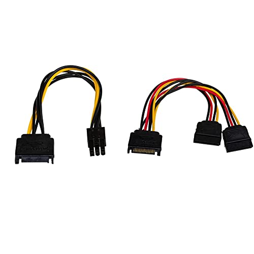 AKYGA AK-CA-30 SATA Stecker auf PCI-E 6 pin Buchse Adapter Kabel 15cm & AK-CA-31 SATA Stecker auf 2x SATA Buchse Adapter Kabel 2x 15cm von AKYGA