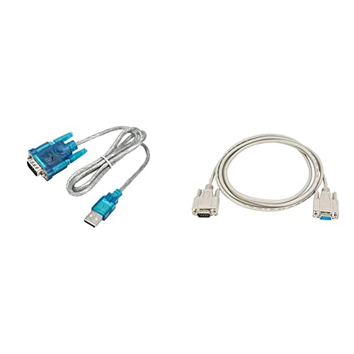 AKYGA AK-CO-02 Adapter USB A 2.0 auf RS-232 DB9 D-Sub 9 Polig Konverter Kabel 1m & AK-CO-01 RS-232 Kabel DB9 D-Sub 9 Polig Adapter Stecker auf Buchse 2 m von AKYGA