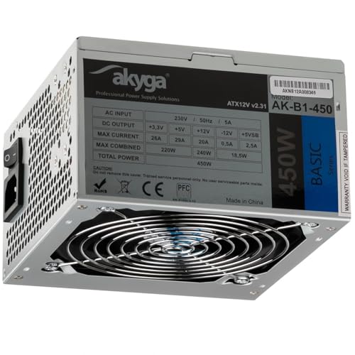 Akyga AK-B1-600 Netzteil 600W, 120mm leiser Lüfter grau von AKYGA