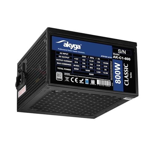 Akyga ATX Netzteil 800W AK-C1-800 P4+4 2X PCI-E 6+2 pin 6X SATA 3X Molex APFC Fan 12cm 80 Plus von AKYGA