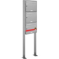 3er Edelstahl Standbriefkasten Anlage Freistehend - Edelstahl und Aluminiumgrau ral 9007 von AL BRIEFKASTENSYSTEME