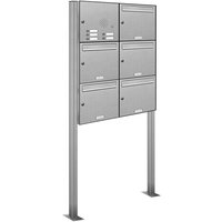 5er Edelstahl Briefkasten Standanlage Freistehend mit Klingel - Edelstahl und Aluminiumgrau ral 9007 von AL BRIEFKASTENSYSTEME