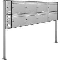 Al Briefkastensysteme - 8er Edelstahl Briefkasten Standanlage Freistehend mit Klingel von AL BRIEFKASTENSYSTEME