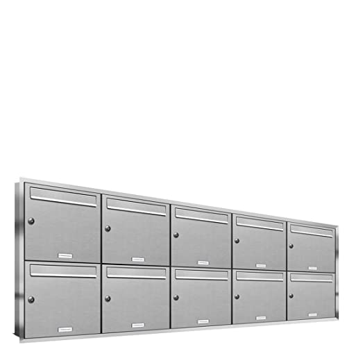 AL Briefkastensysteme, 10er Unterputzbriefkasten, Briefkasten rostfrei, 10 Fach Briefkastenanlage modern, Edelstahl Postkasten von AL Briefkastensysteme