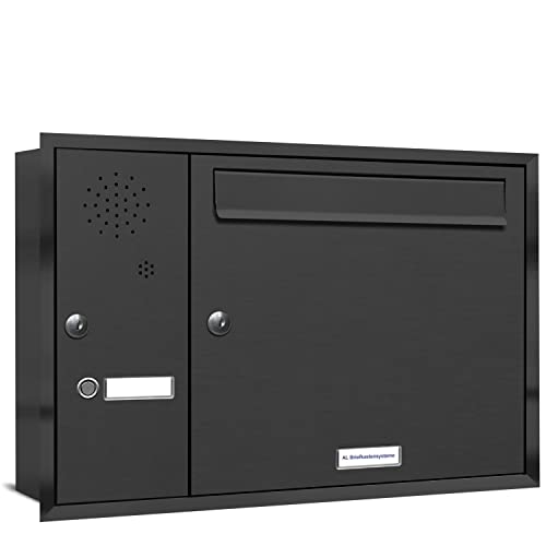AL Briefkastensysteme, 1er Unterputzbriefkasten mit Klingel in Anthrazit Grau RAL 7016, 1 Fach wetterfeste Briefkastenanlage Design modern von AL Briefkastensysteme