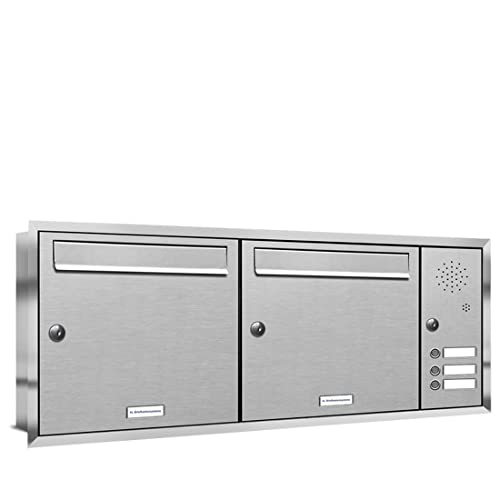 AL Briefkastensysteme, 2er Unterputzbriefkasten, Doppel-Briefkasten mit Klingel, 2 Fach, Briefkastenanlage modern, rostfrei Edelstahl Postkasten von AL Briefkastensysteme