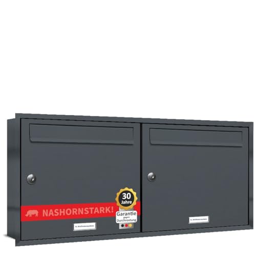 AL Briefkastensysteme, 2er Unterputzbriefkasten in Anthrazit Grau RAL 7016, Briefkastenanlage 2 Fach, Doppel-Briefkasten, Postkasten modern von AL Briefkastensysteme