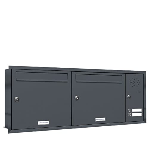 AL Briefkastensysteme, 2er Unterputzbriefkasten mit Klingel in Anthrazit Grau RAL 7016, 2 Fach wetterfeste Briefkastenanlage, Doppel-Briefkasten, Design modern AL Briefkastensysteme, 2er Unterputzbriefkasten mit Klingel in Anthrazit Grau RAL 7016, 2 Fach wetterfeste Briefkastenanlage, Doppel-Briefkasten, Design modern von AL Briefkastensysteme