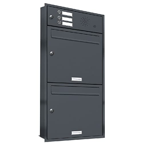 AL Briefkastensysteme, 2er Unterputzbriefkasten mit Klingel in Anthrazit Grau RAL 7016, 2 Fach wetterfeste Briefkastenanlage, Doppel-Briefkasten, Design modern von AL Briefkastensysteme