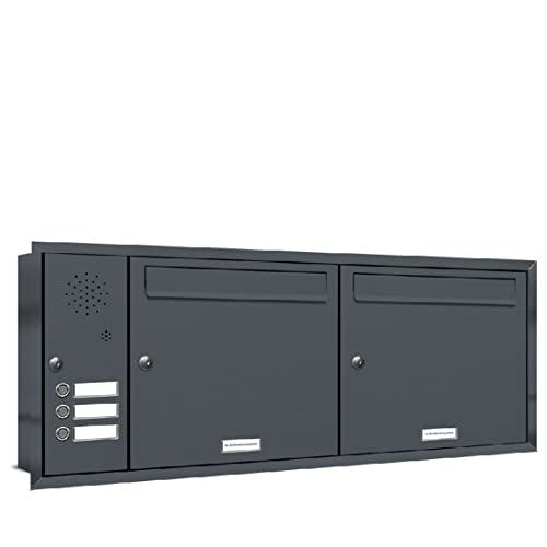 AL Briefkastensysteme, 2er Unterputzbriefkasten mit Klingel in Anthrazit Grau RAL 7016, 2 Fach wetterfeste Briefkastenanlage, Doppel-Briefkasten, Design modern AL Briefkastensysteme, 2er Unterputzbriefkasten mit Klingel in Anthrazit Grau RAL 7016, 2 Fach wetterfeste Briefkastenanlage, Doppel-Briefkasten, Design modern von AL Briefkastensysteme